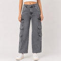 Women's Light Grey Cargo Fit Denim Jeans-1