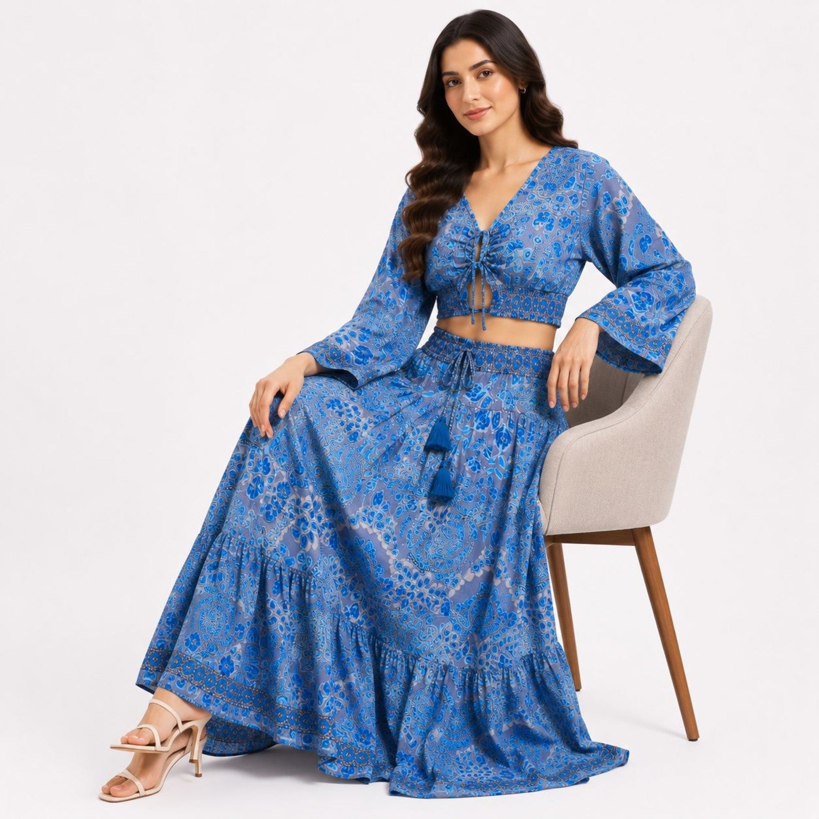 Women's Blue Paisley Print Co-Ord Set-2
