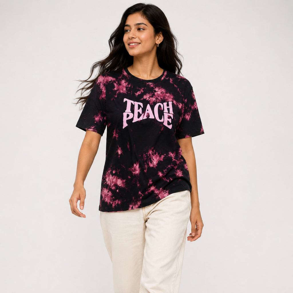 Women's Black & Pink Tie-Dye Graphic T-Shirt-1