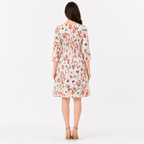 Women's Floral Print Round Neck Three-Quarter Sleeve A-Line Dress-2