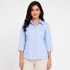 Women's Sky Blue Formal Full Sleeve Shirt-4