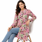 Women’s Pink Floral Printed Jacket – Full Sleeve Flared Jacket with Button-Front Design-3