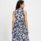 Women's Blue Floral Halter Neck Maxi Dress-4