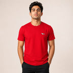 Men's Scarlet Red Minimal Embroidered Casual T-Shirt-4