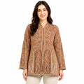 Women's Rust Brown Printed Front-Open Jacket Paisley Pattern Ethnic Style Jacket-1