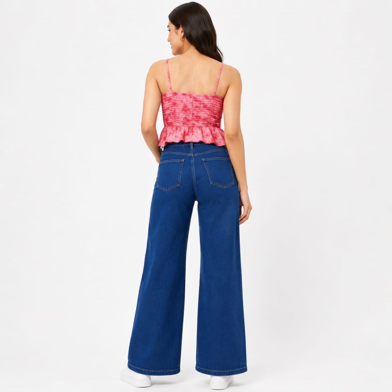 Women's Dark Blue Ultra Wide Leg Jeans | High-Rise Premium Denim-4