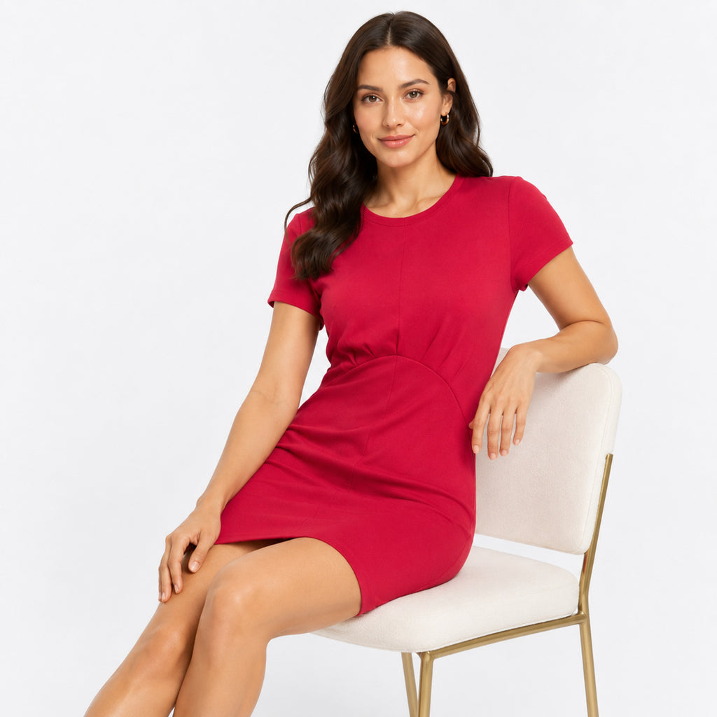 Women's Solid Red Bodycon Mini Dress-3