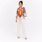Women's Red Multicolour Abstract Print Collared Shirt-1