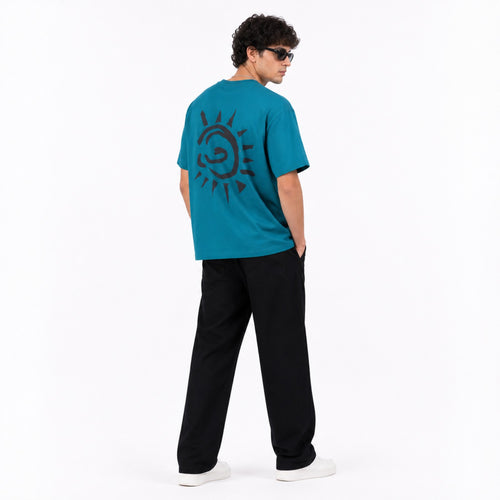 Men's Blue Sun Graphic Oversized T-Shirt-1