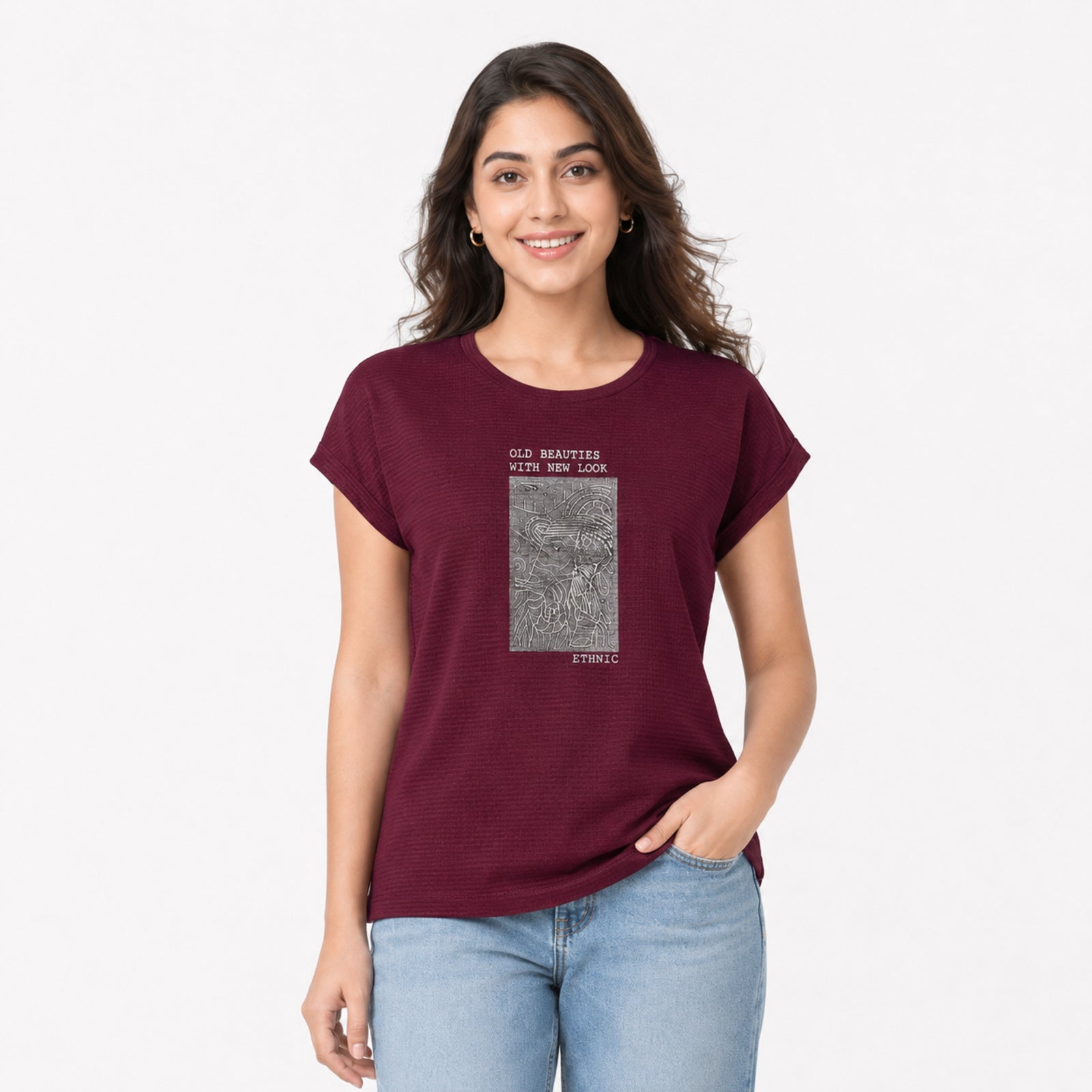 Women's Wine Graphic Printed Casual T-Shirt | Soft Everyday Cotton Tee-2