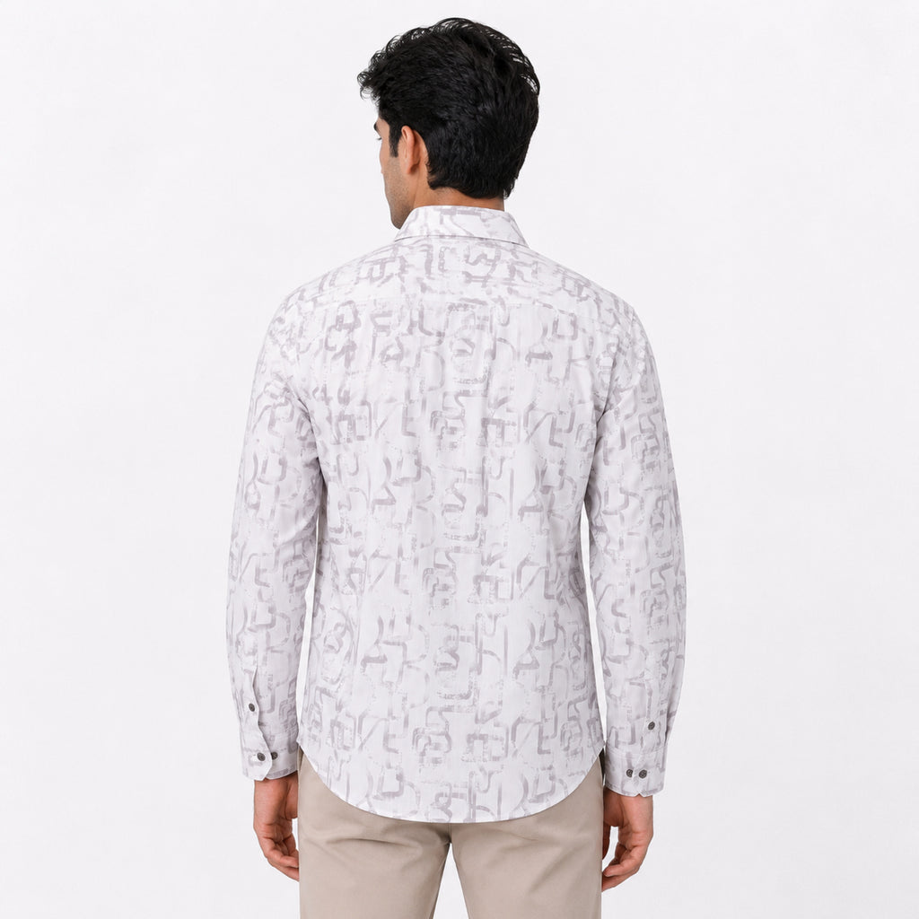 Men's White Abstract Line Print Casual Shirt-3