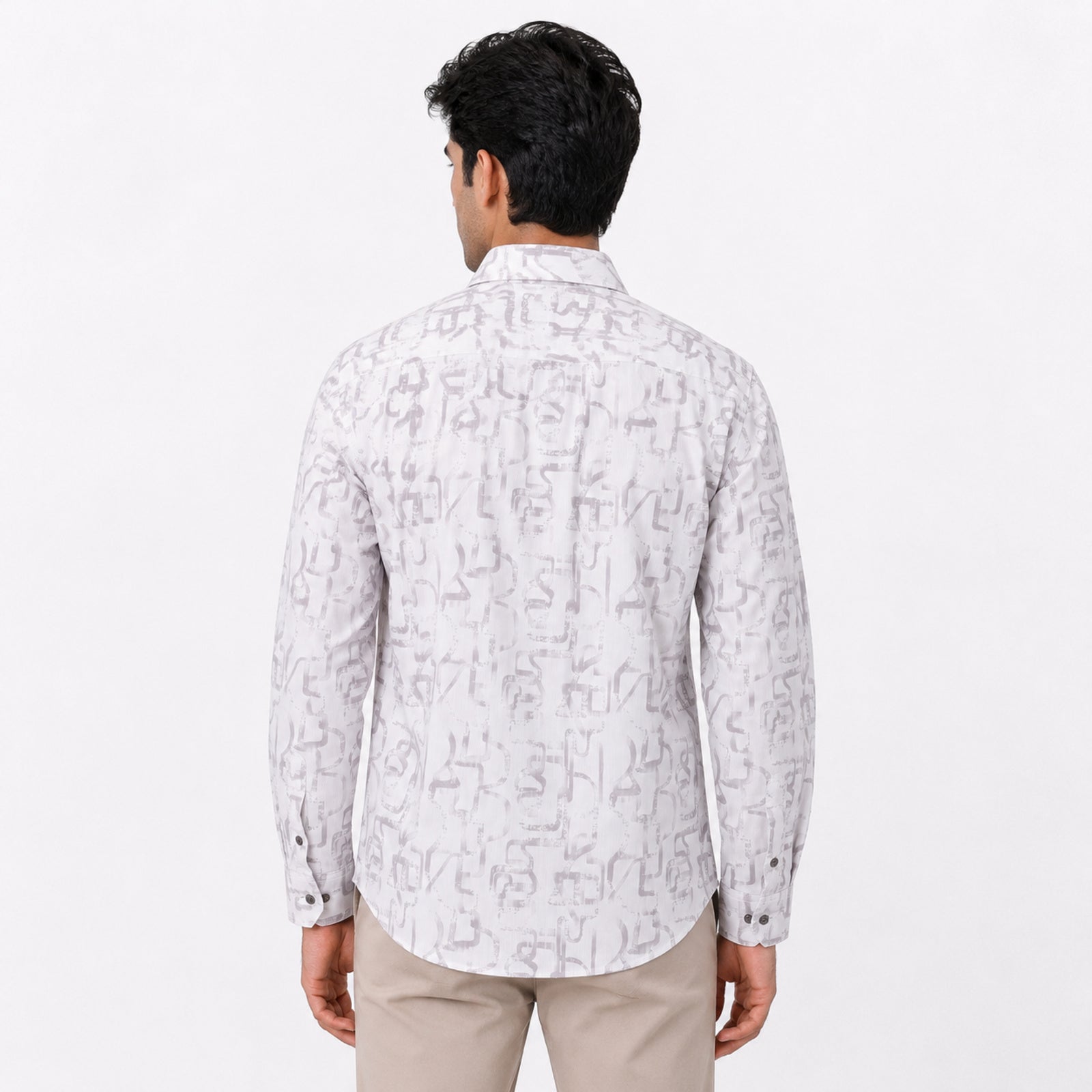 Men's White Abstract Line Print Casual Shirt-3