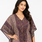 Women's Pink Paisley Border Print Short Kaftan Dress-3