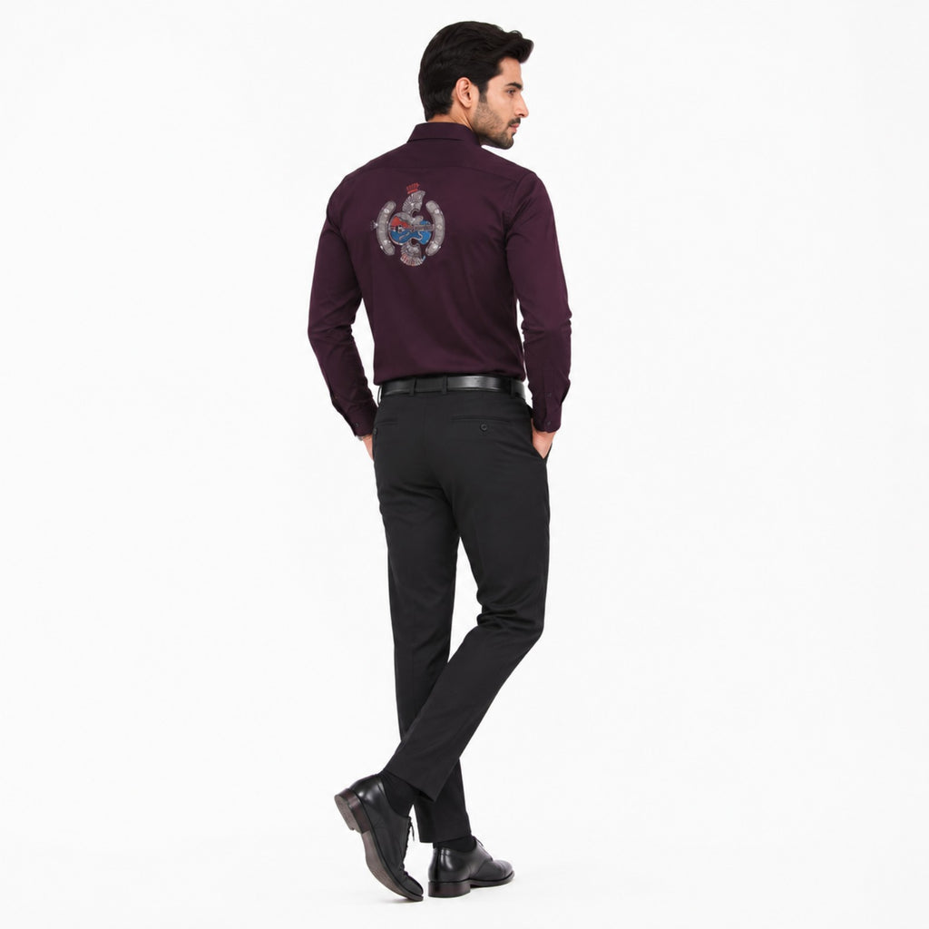 Men's Maroon Slim Fit Embroidered Shirt-2
