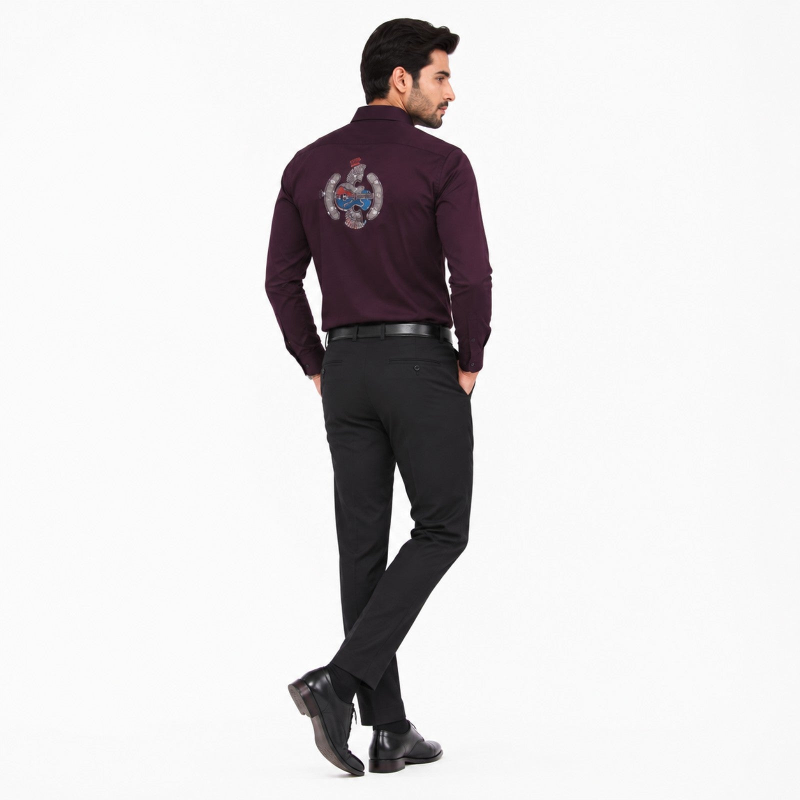 Men's Maroon Slim Fit Embroidered Shirt-2
