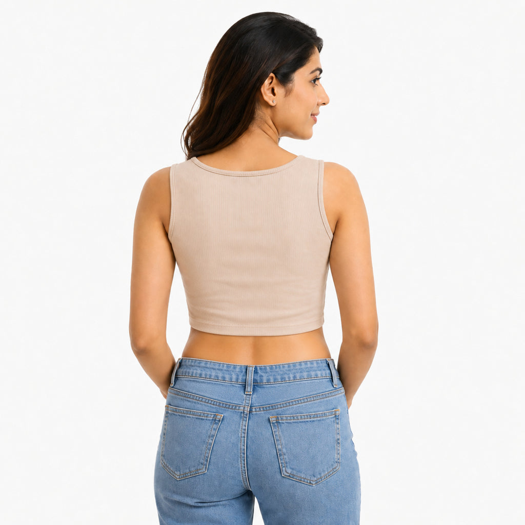 Women's Peach Ribbed Twist Front Crop Top-1