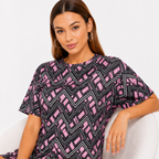Women's Pink & Black Geometric Printed Co-Ord Set with Half Sleeve Top and Shorts-4