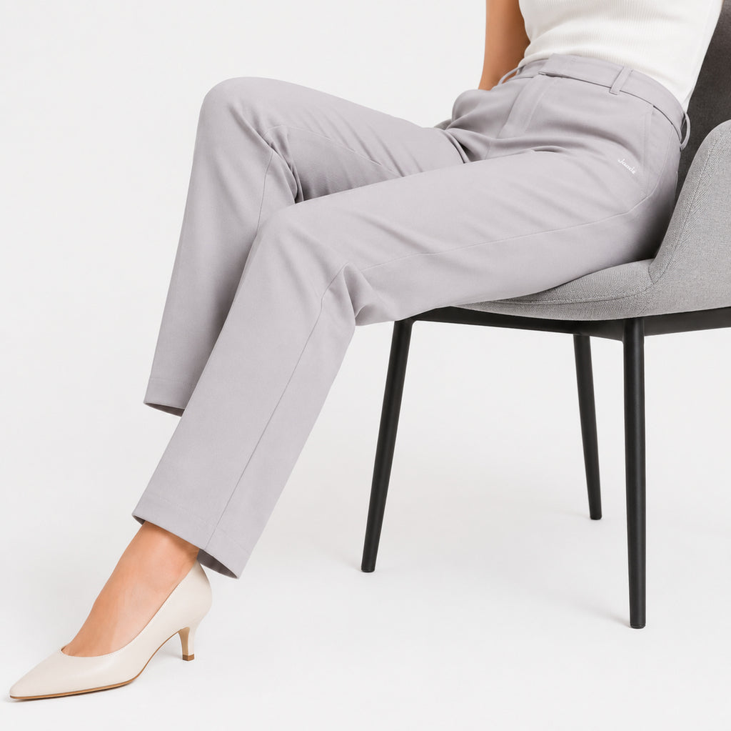 Women's Refined Light Grey Tailored Straight Fit Formal Trousers-2