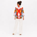 Women's Red Multicolour Abstract Print Collared Shirt-4