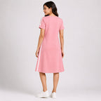 Women's Peach Casual A-Line Dress | Trendy Side Stripe Knee Length Everyday Comfort Dress-4