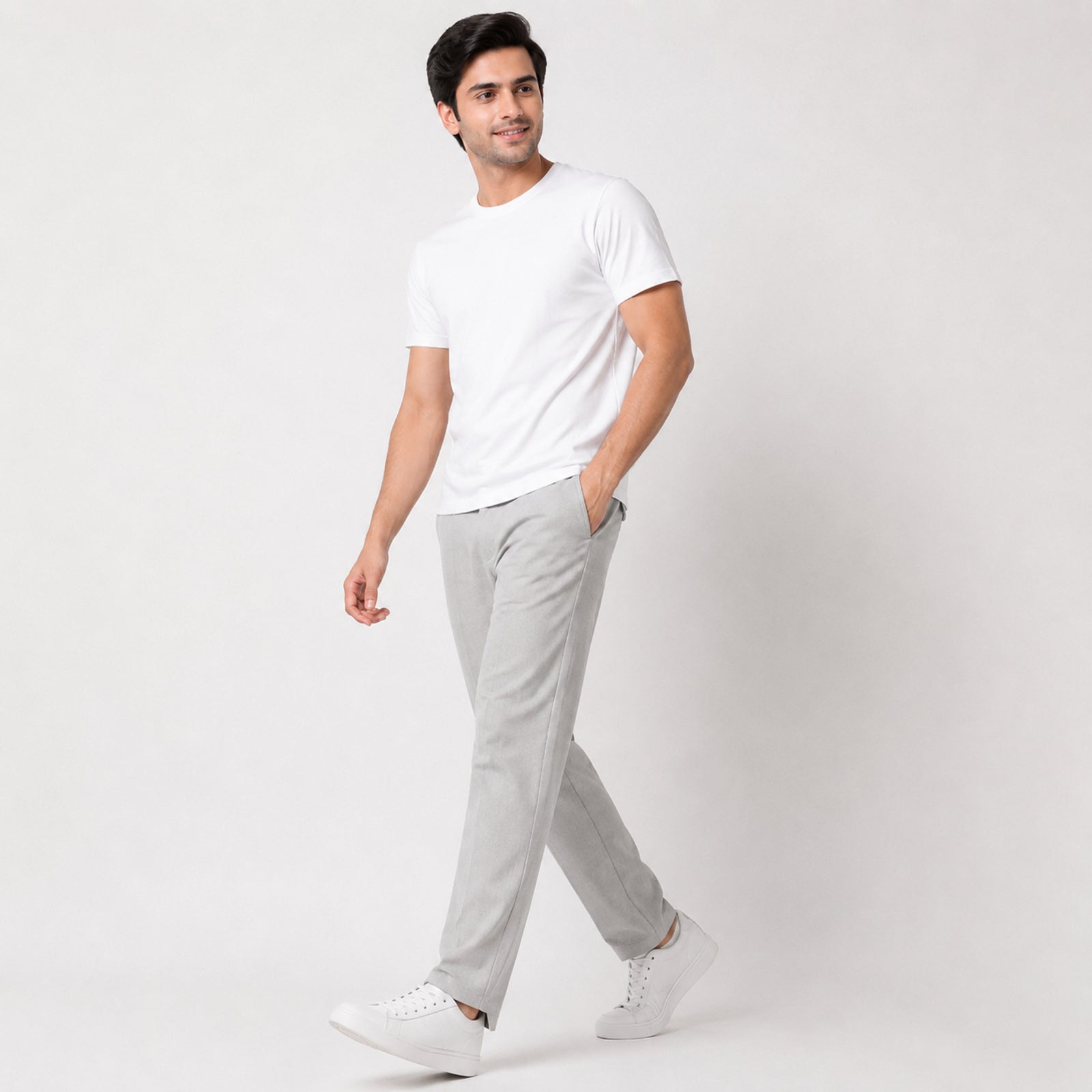 Men's Ice Blue Slim Fit Formal Trousers-1