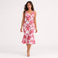 Women's Pink Floral Print Square Neck Mermaid Midi Dress | Sleeveless Fitted Party Dress-1