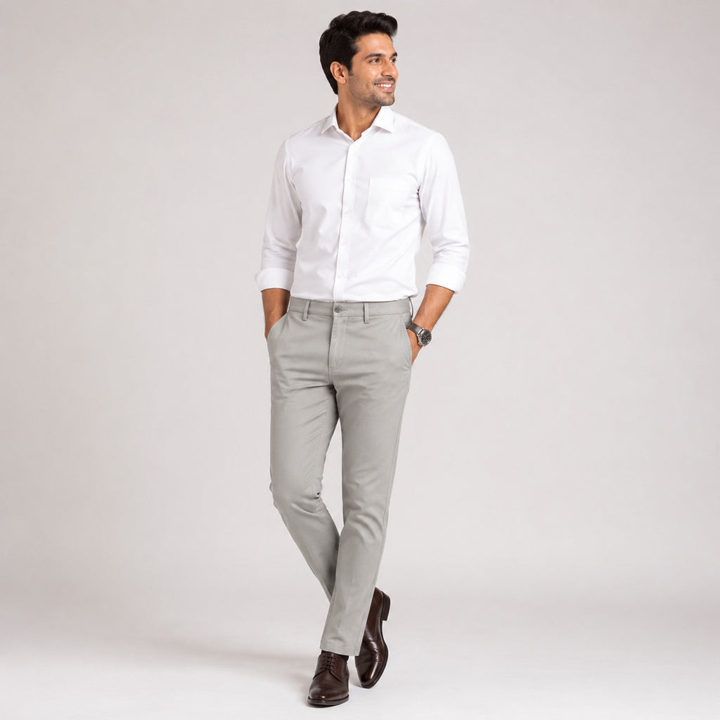 Men's Premium Light Grey Slim Fit Formal Trousers-1
