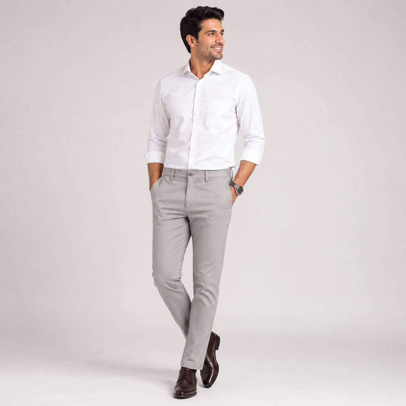 Men's Premium Light Grey Slim Fit Formal Trousers-1