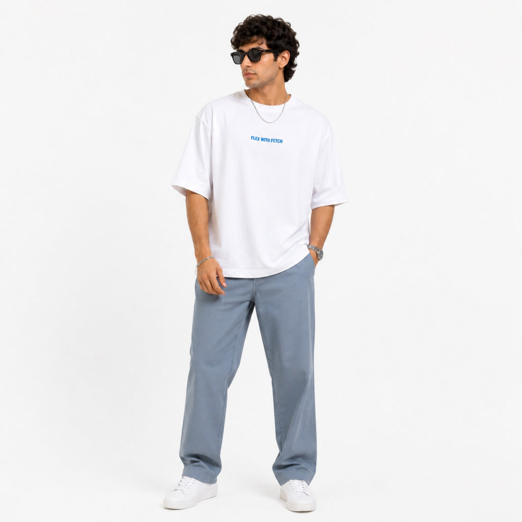 Men's White Oversized Minimal Typography T-Shirt-1