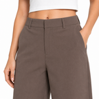 Women's Brown High-Waist Wide Leg Formal Trousers-2