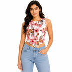 Women's Red Floral Handkerchief Hem Crop Top-1