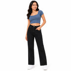 Women's High-Rise Black Straight Fit Jeans | Solid Full Length Denim Pants for Everyday Casual Wear-1