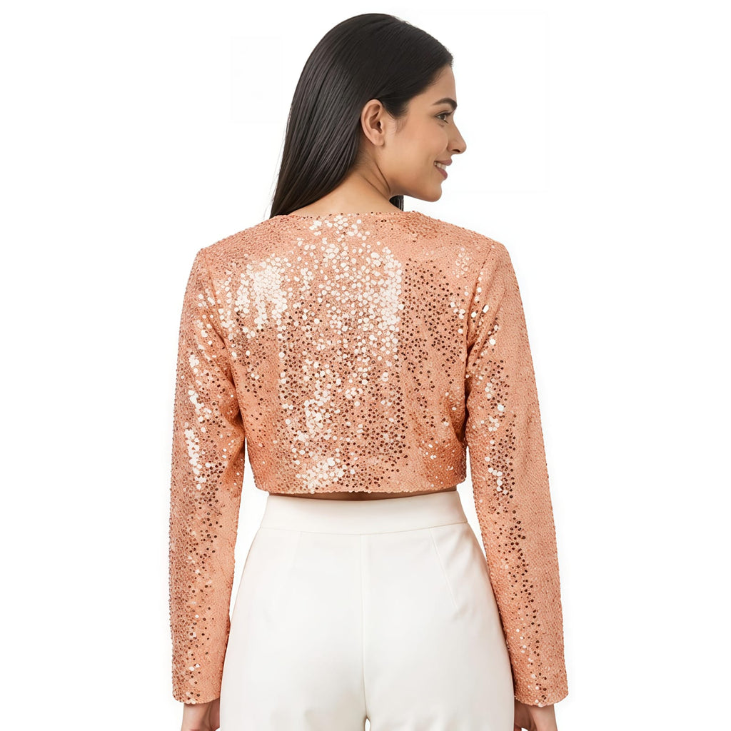 Blush Shimmer Textured Cropped Shrug-4