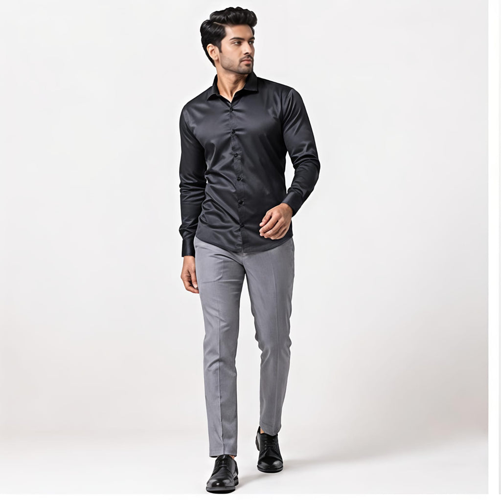 Men's Dark Grey Satin Formal Shirt-2