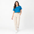 Women's Teal Crew Neck Short Sleeve Relaxed Crop T-Shirt | Solid Everyday Casual Tee-1