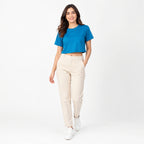 Women's Teal Crew Neck Short Sleeve Relaxed Crop T-Shirt | Solid Everyday Casual Tee-1