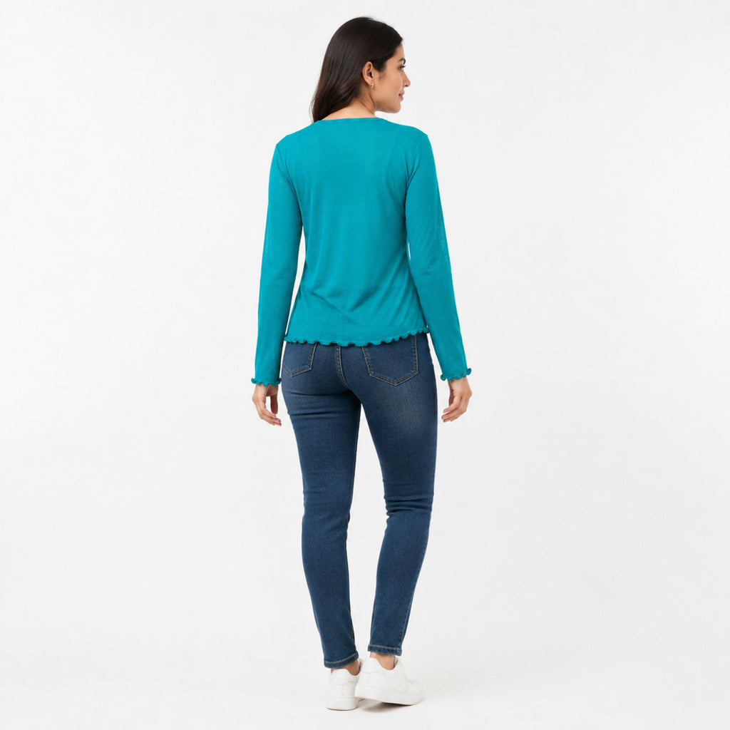 Women's C.Green Lightweight Sheer Open-Front Shrug with Wavy Hem-4