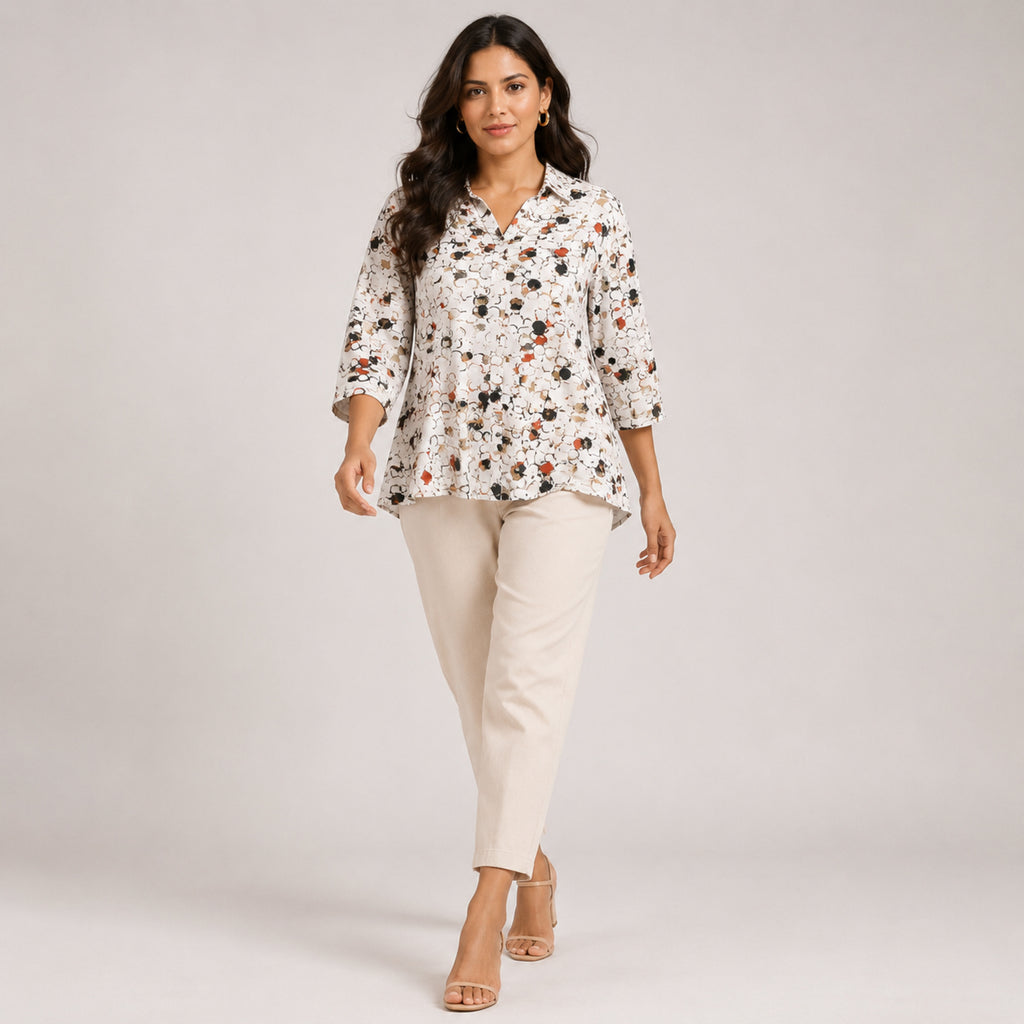 Women's Elegant Abstract Geometric Circle Print High-Low Tunic Top-1