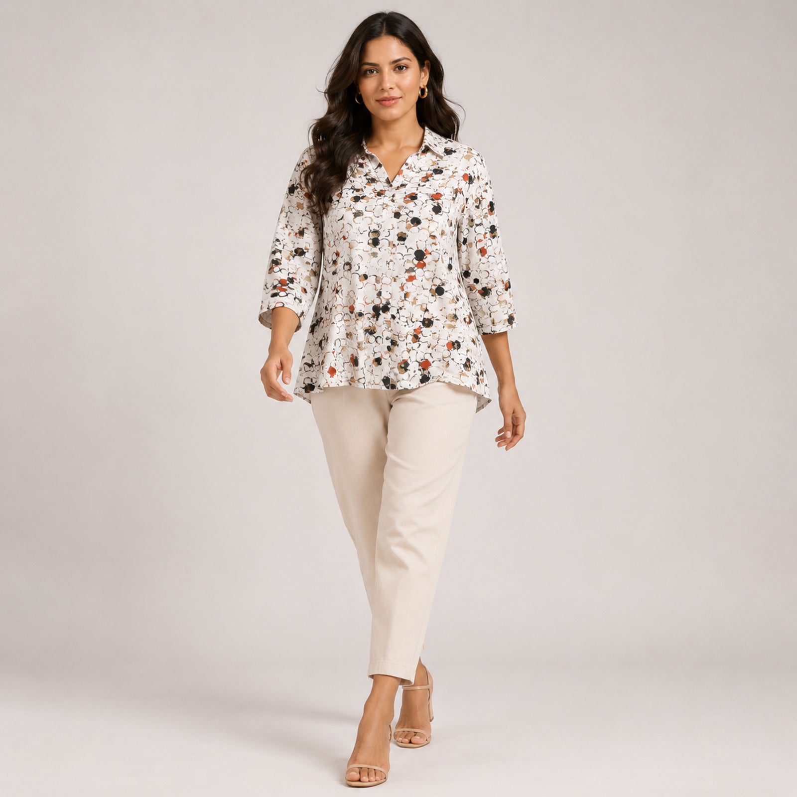 Women's Elegant Abstract Geometric Circle Print High-Low Tunic Top-1
