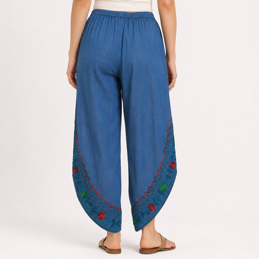 Women's Boho Embroidered Harem Pants – Navy Blue-4