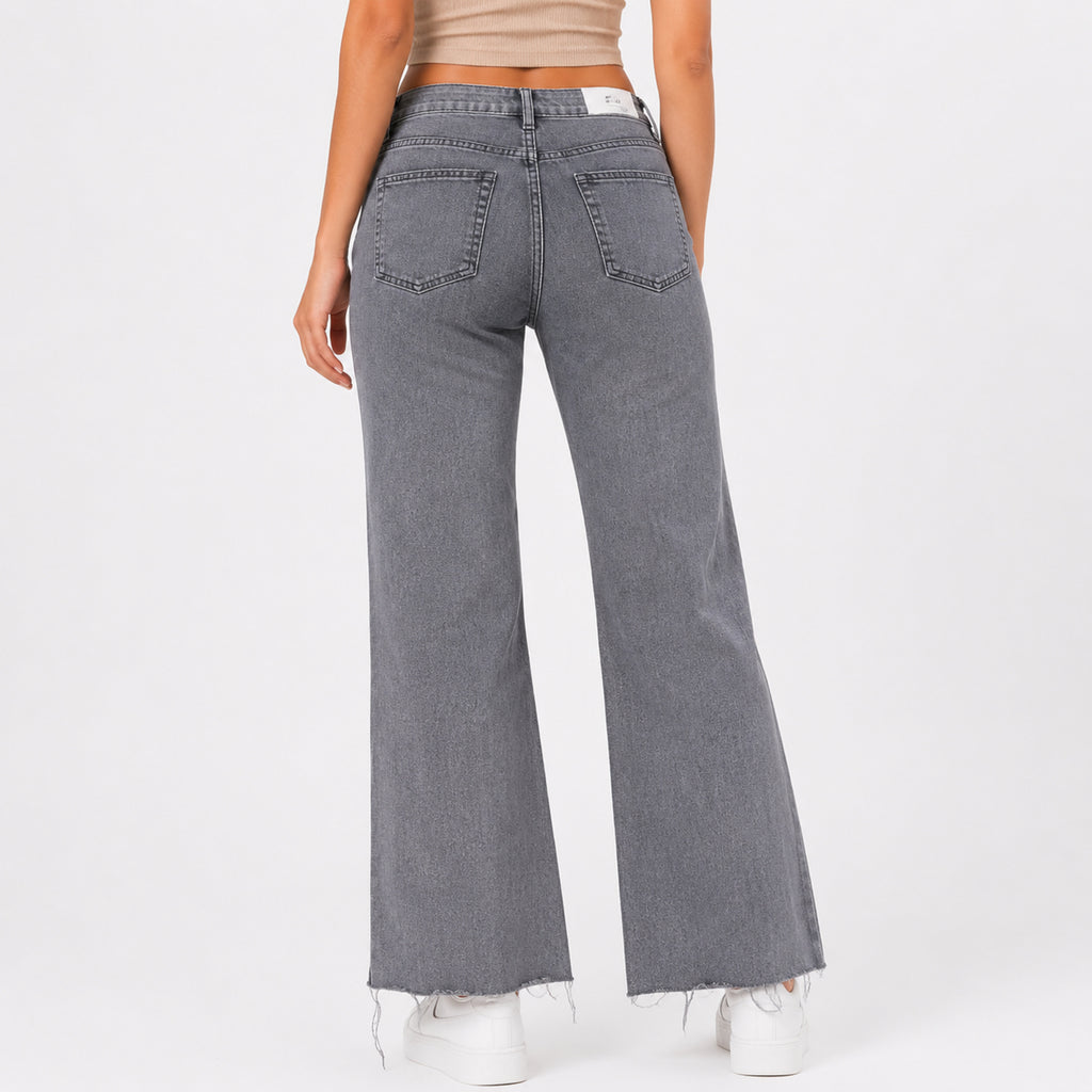 Women's Sleek High-Waist Wide-Leg Grey Denim Jeans-4
