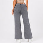 Women's Sleek High-Waist Wide-Leg Grey Denim Jeans-4