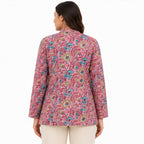 Women’s Pink Printed Jacket – Full Sleeve Button-Front Floral & Abstract Jacket-4