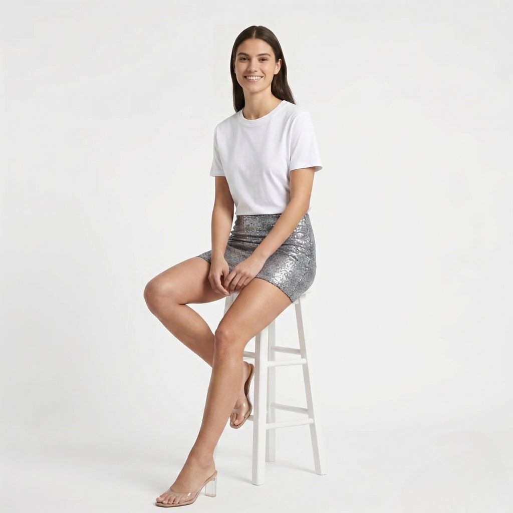 Silver Sparkle Sequin Mini Skirt-2