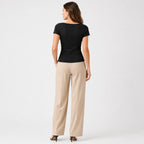 Women's Black Square Neck Ribbed Short Sleeve Casual Top-4