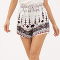 Women's White Geometric Printed Drawstring Casual Shorts | Relaxed Fit Summer Shorts-1