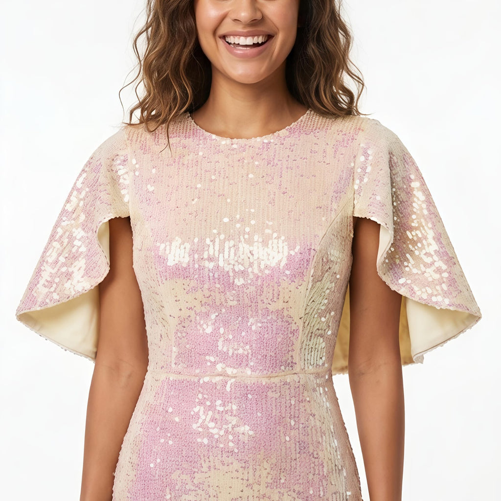 Women's Blush Pink Sequin Mermaid Evening Gown-3