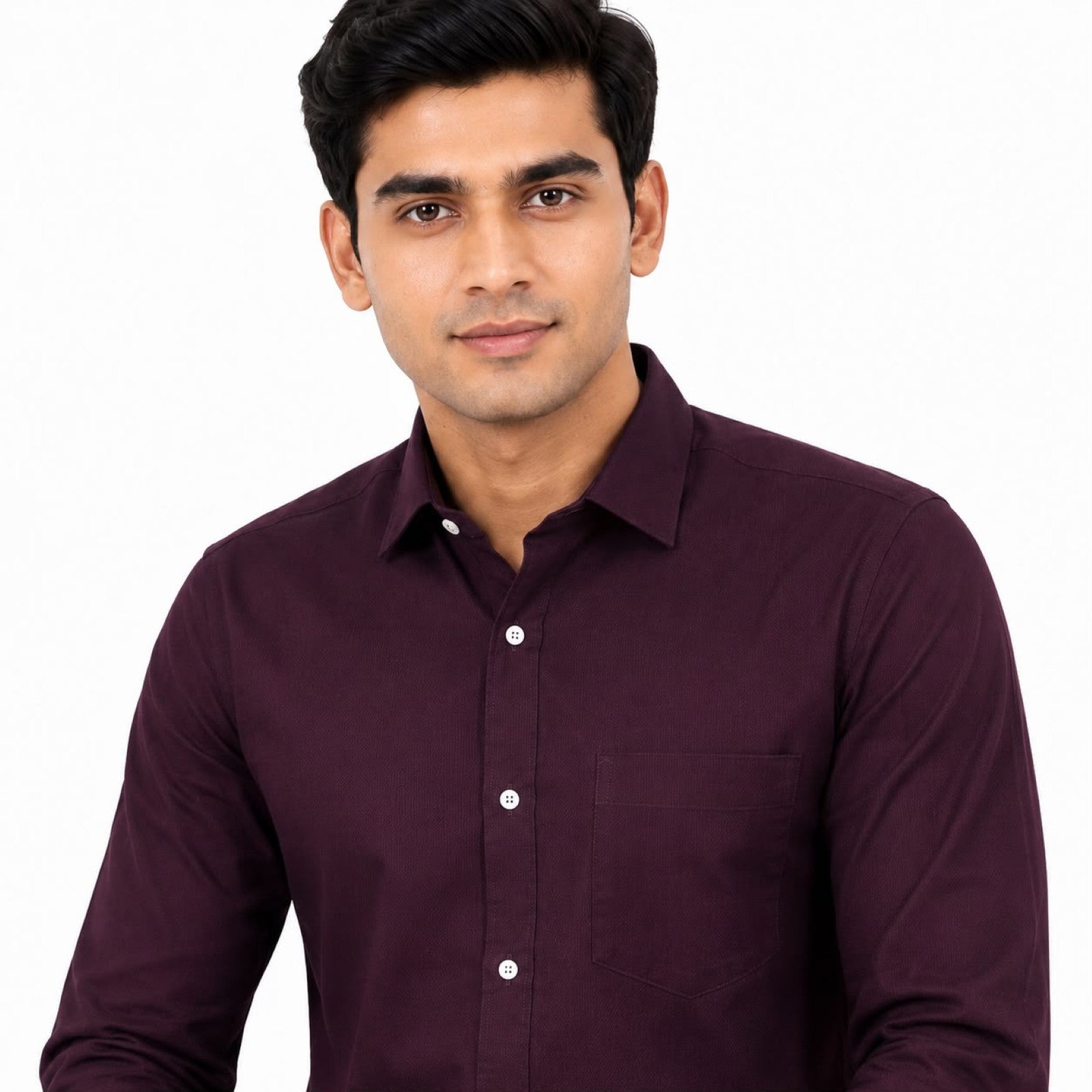 Men's Maroon Solid Long Sleeve Shirt with Patch Pocket-3