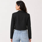Women's Obsidian Midnight Black Cropped Blazer Jacket with Metallic Button Detailing-4