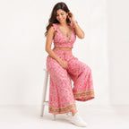 Women's Bohemian Chic Light Pink Floral Crop Top and Wide-Leg Palazzo Set-3